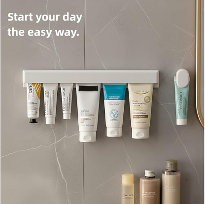Toothpaste Holder Wall Mounted by Ornivra, Face Cream Tubes Hanger,Tooth Paste Organizers Gripper with 3 Toothpaste Squeezers - White, Extra Large