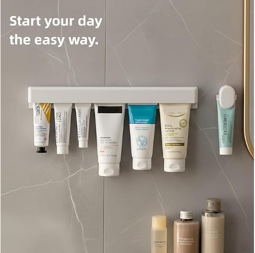 Toothpaste Holder Wall Mounted by Ornivra, Face Cream Tubes Hanger,Tooth Paste Organizers Gripper with 3 Toothpaste Squeezers - White, Extra Large