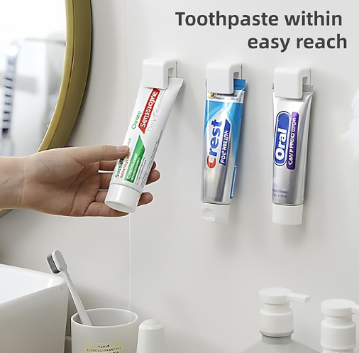 Toothpaste Holder Wall Mounted by Ornivra, Face Cream Tubes Hanger,Tooth Paste Organizers Gripper with 3 Toothpaste Squeezers - White, Extra Large