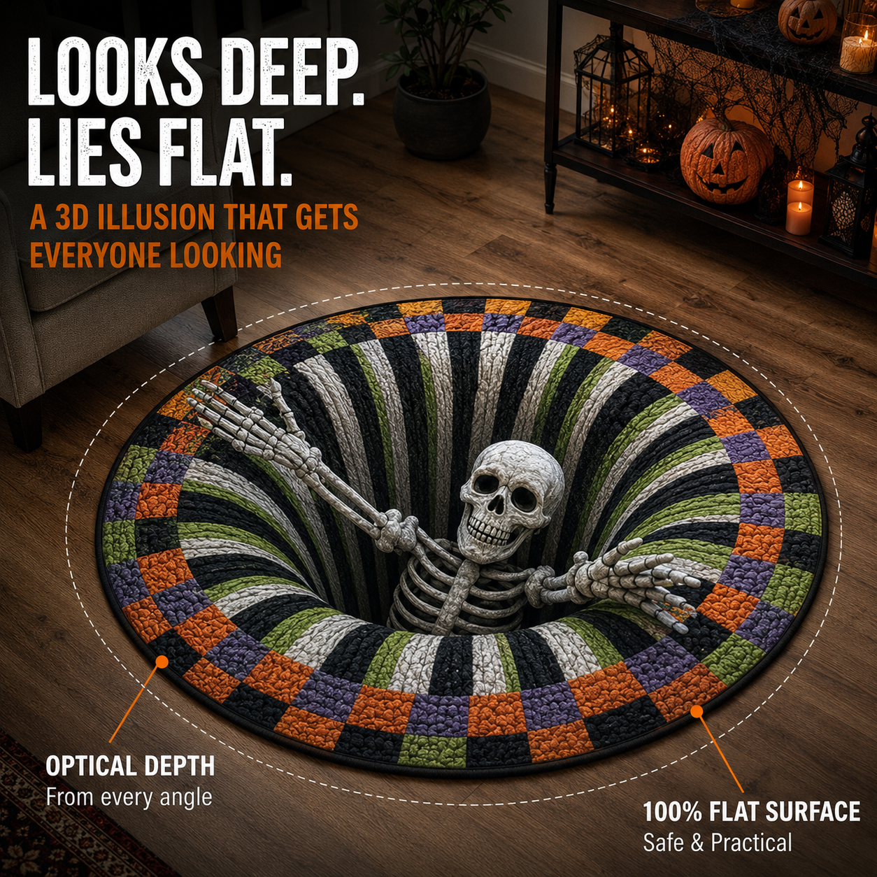 ⏰ LIMITED-TIME DEAL ⏰ 50% OFF 💀 Halloween 3D Skeleton Pit Illusion Rug 🎃