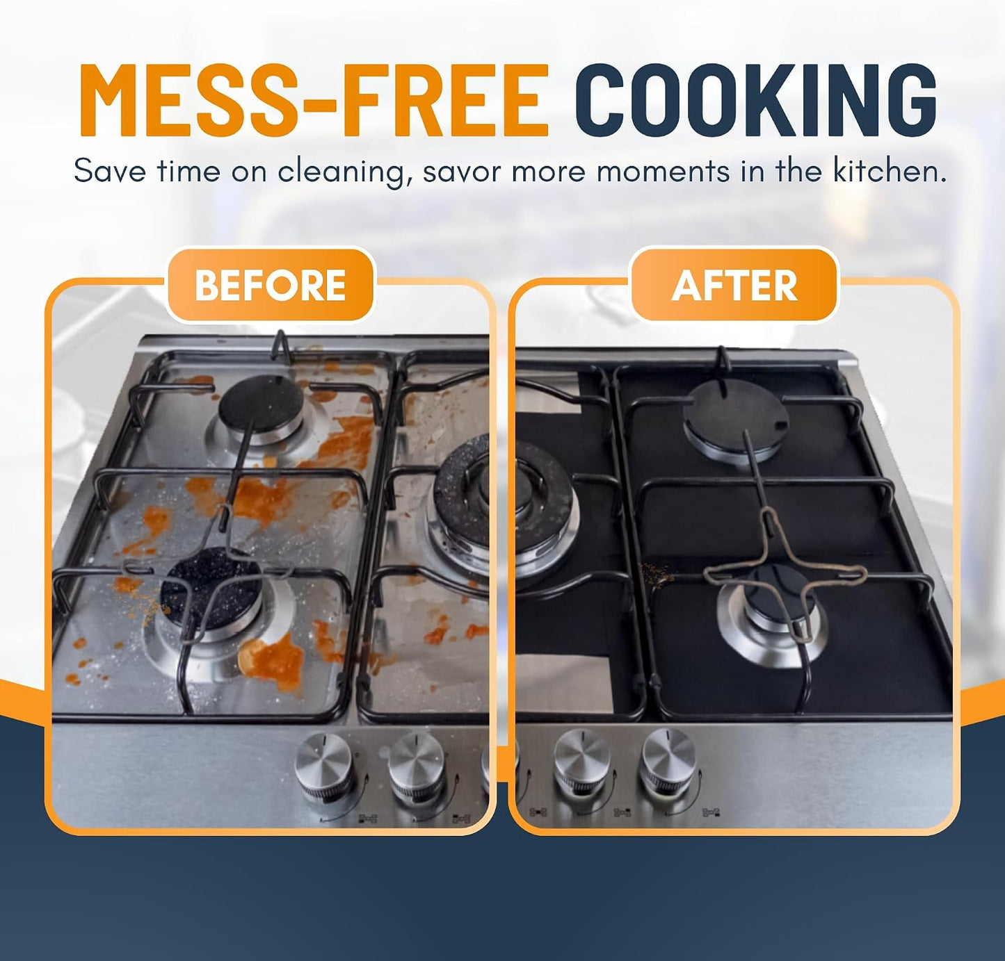 ♻️ Reusable Gas Stove Burner Liners – Cut-to-Fit Stove Protector Mats, 4-Pack