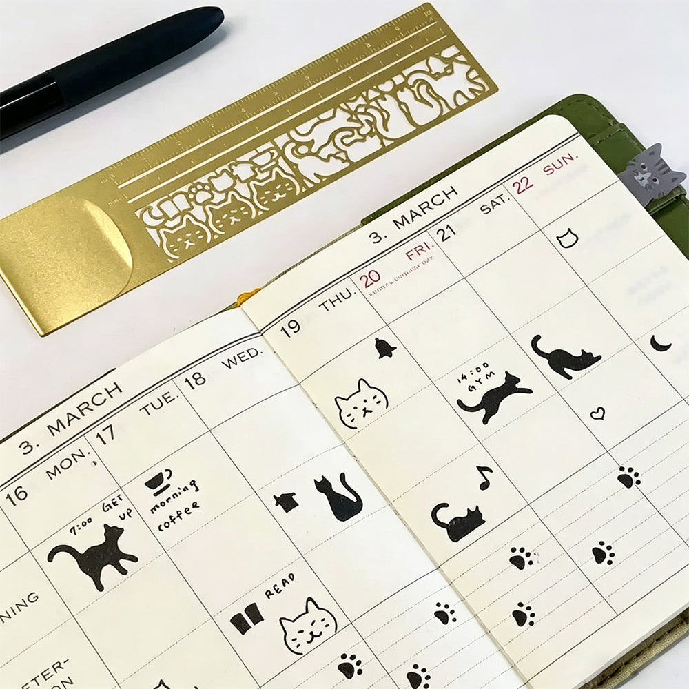 🐱📏Cute Hollow Cat 2-in-1 Brass Bookmark Ruler