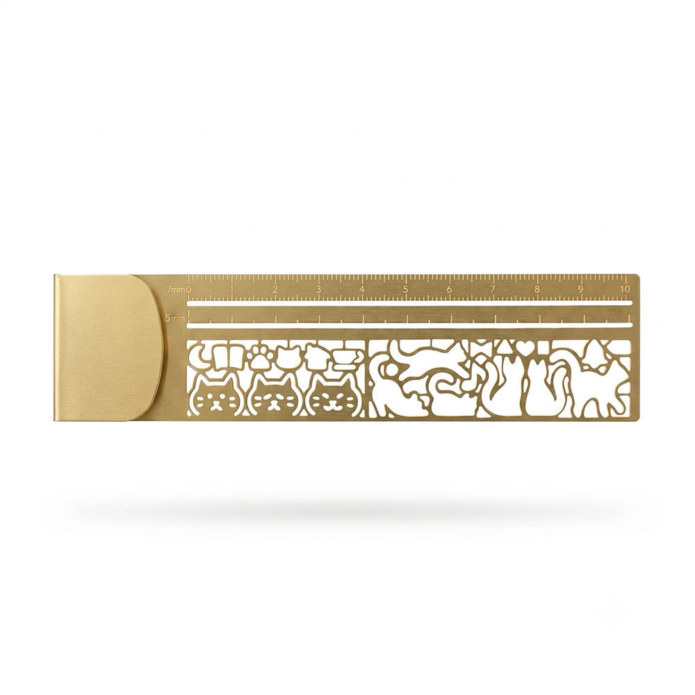 🐱📏Cute Hollow Cat 2-in-1 Brass Bookmark Ruler