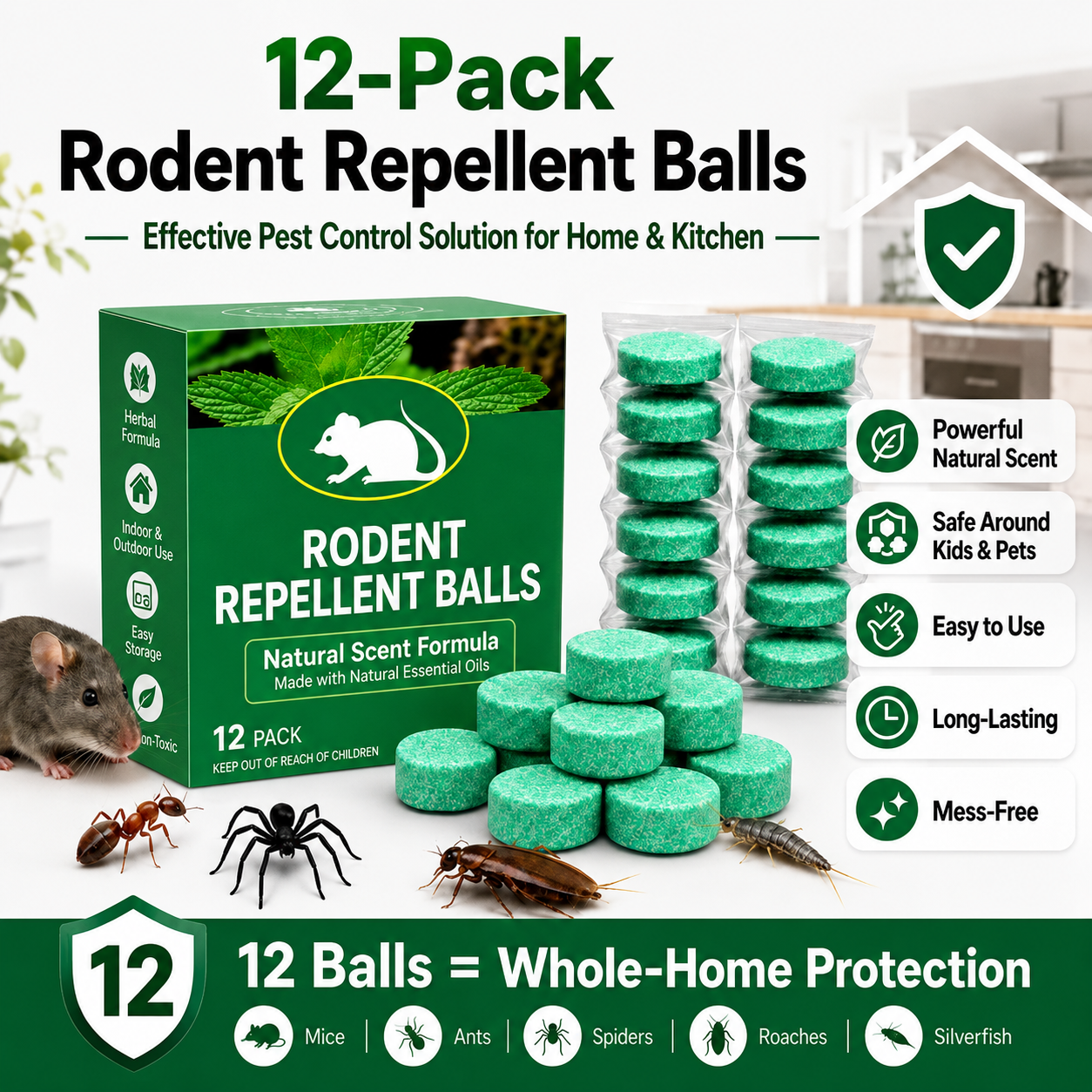 12-Pack Rodent Repellent Balls, Natural Pest Control🐭