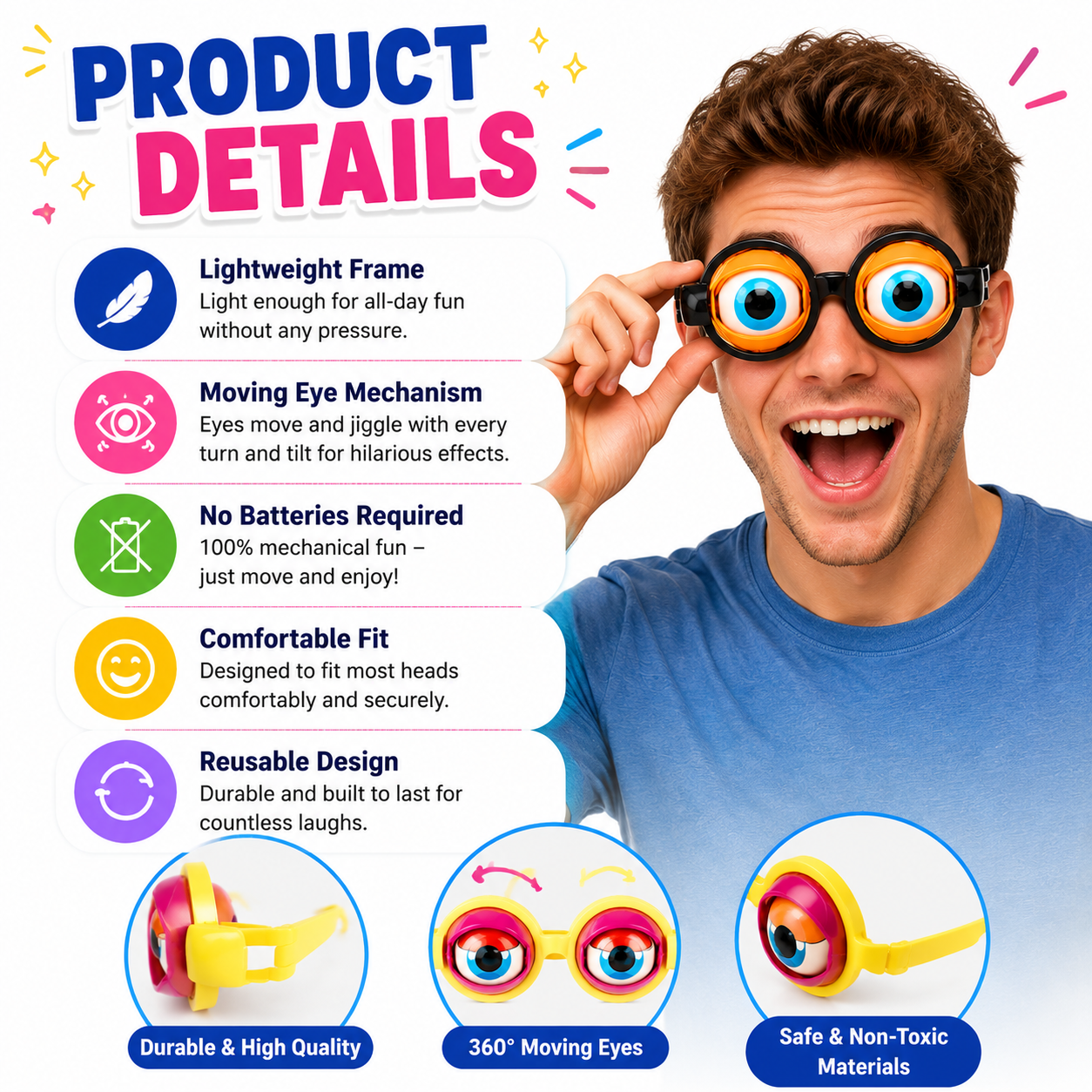 🤪 Kinetic Crazy Eyes Glasses 👓 for Instant Laughs 😂 & Party Fun