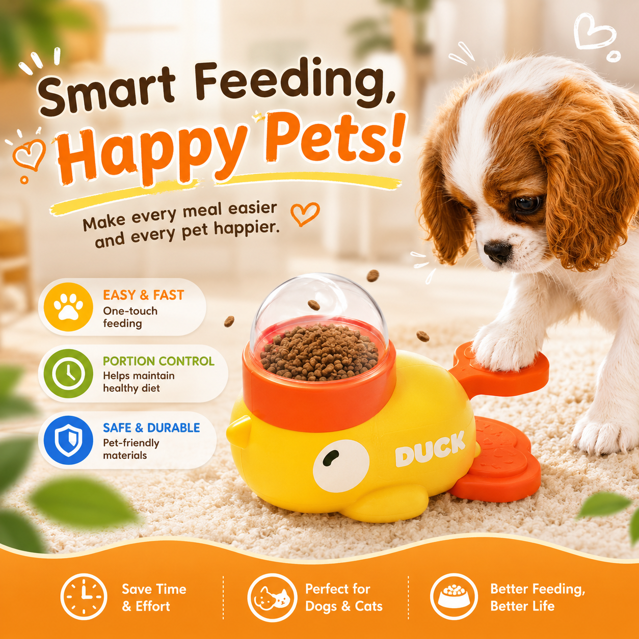 Duck Pet Feeder Interactive Slow Feeder Toy for Dogs BPA-Free Puzzle Bowl